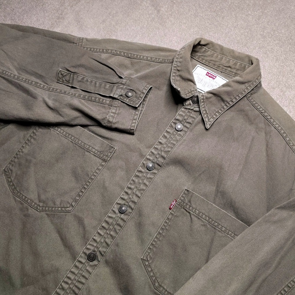 Vintage Levis Denim Button Up Shirt Red Tab Mens L Oversized Army Green Y2K 90s